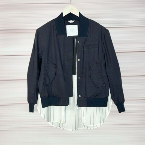 Sosken Charcoal Bomber Layered Combo Jacket & Striped Shirt Cotton Blend size 0 - Picture 1 of 16